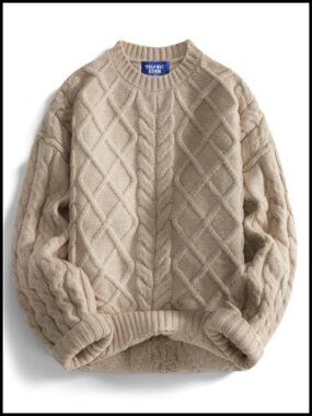 Oversized Cable Knit Sweater Women Crewneck Chunky Pullover Soft Knit